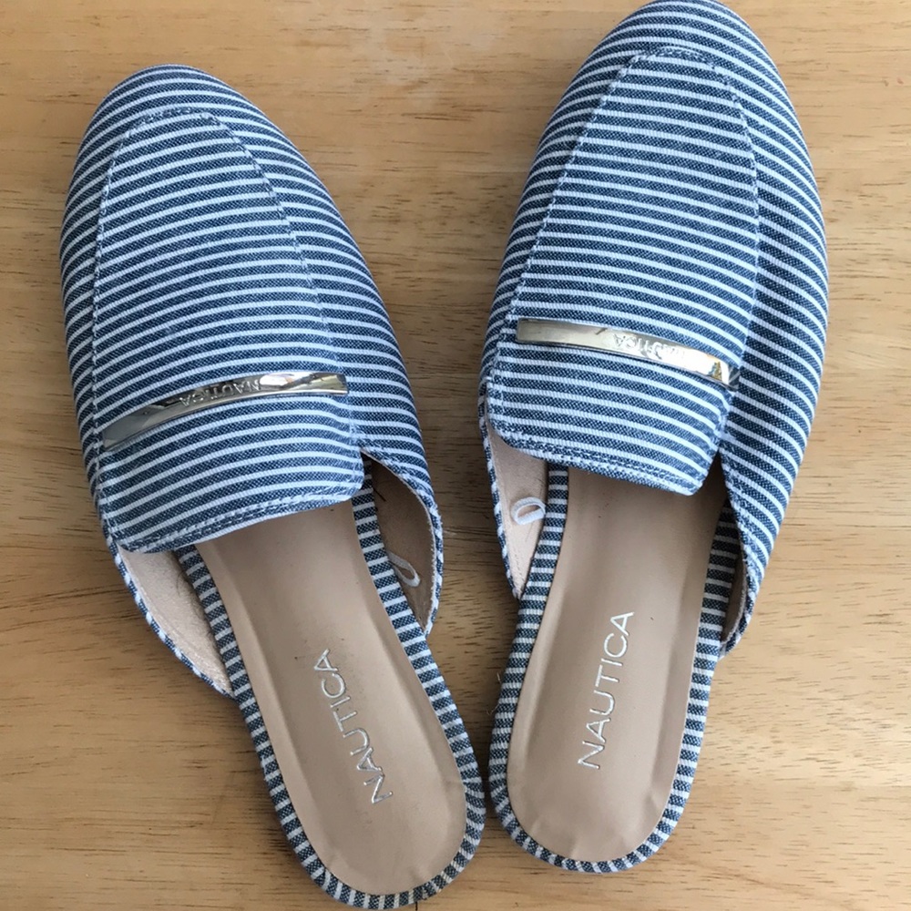 Blue & White Striped Backless Dress Shoes